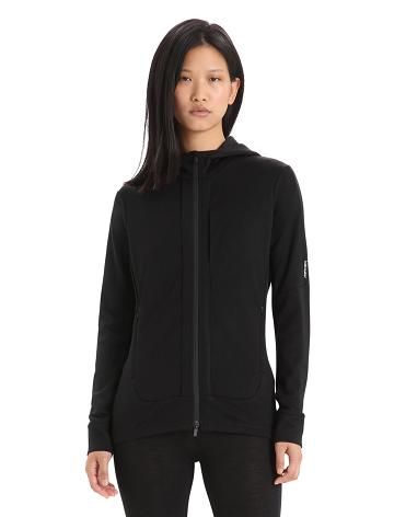 Bluzy Z Kapturem Icebreaker Merino Quantum III Long Sleeve Zip Damskie Czarne | PL 1269XYUF